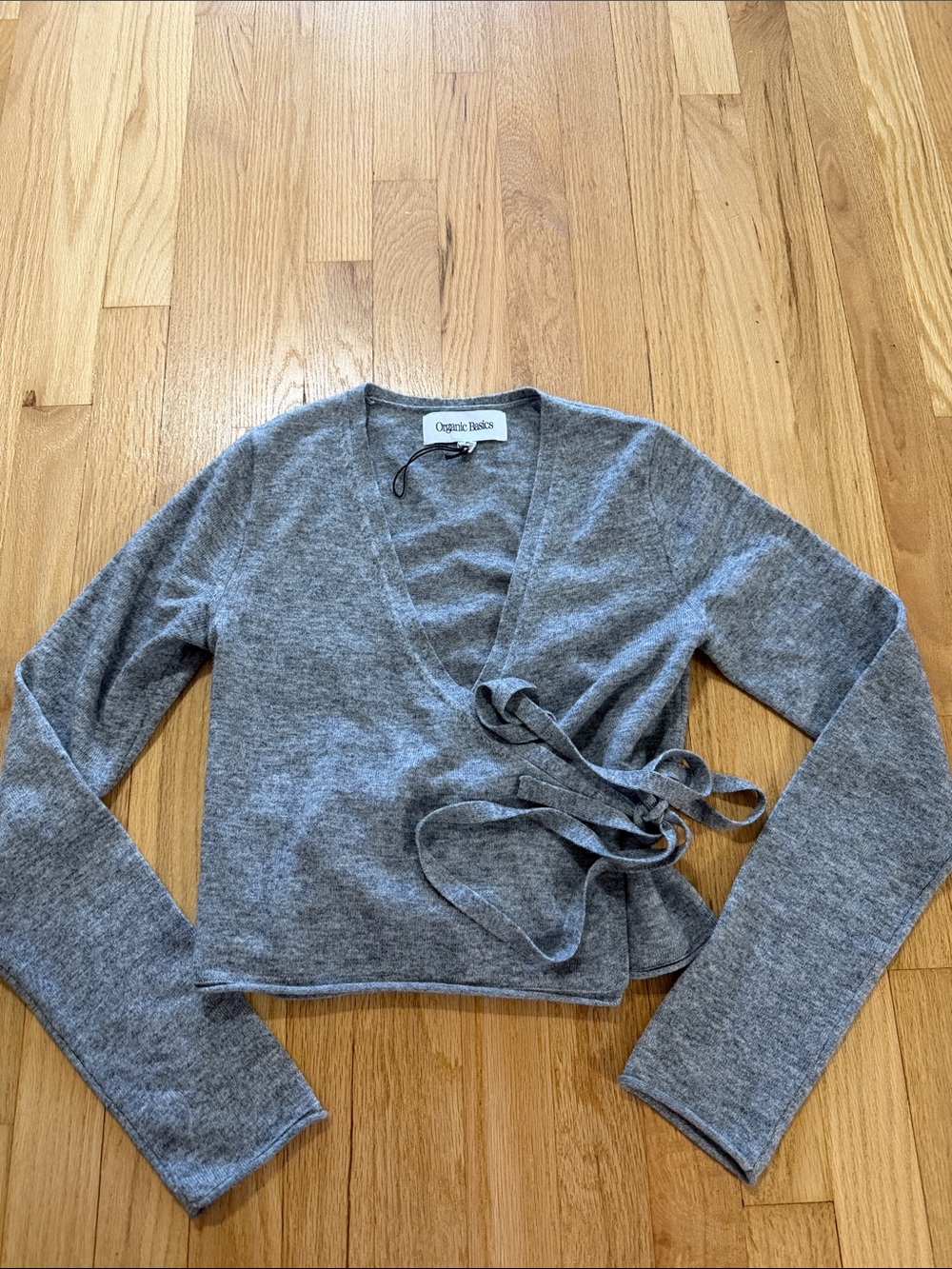 Organic Basics Gray Fine Knit Wrap Cardigan Wool Blend Sz S